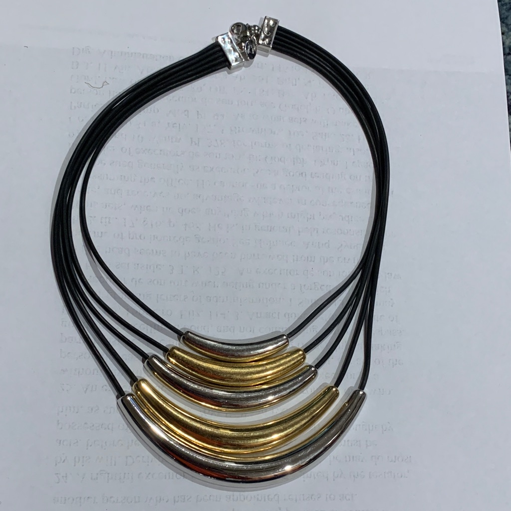 Classic Tribal Gold And Silver Tone Large Beads In 5 Rubber Cords In Great Condn
